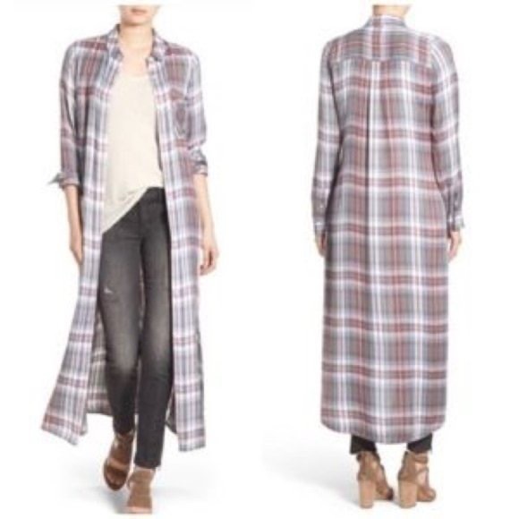 Treasure & Bond Tops - Treasure & Bond Long Sleeve Plaid Maxi Duster Button shirt